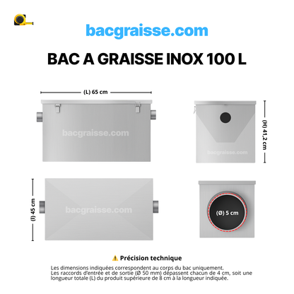 Bac à graisse inox 100 L – Pour 90 à 140 couverts