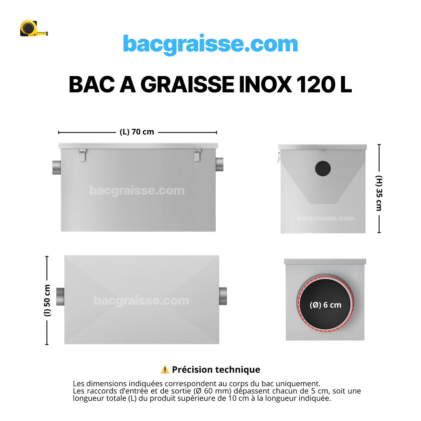 Bac à graisse inox 120 L – Pour 140 à 220 couverts