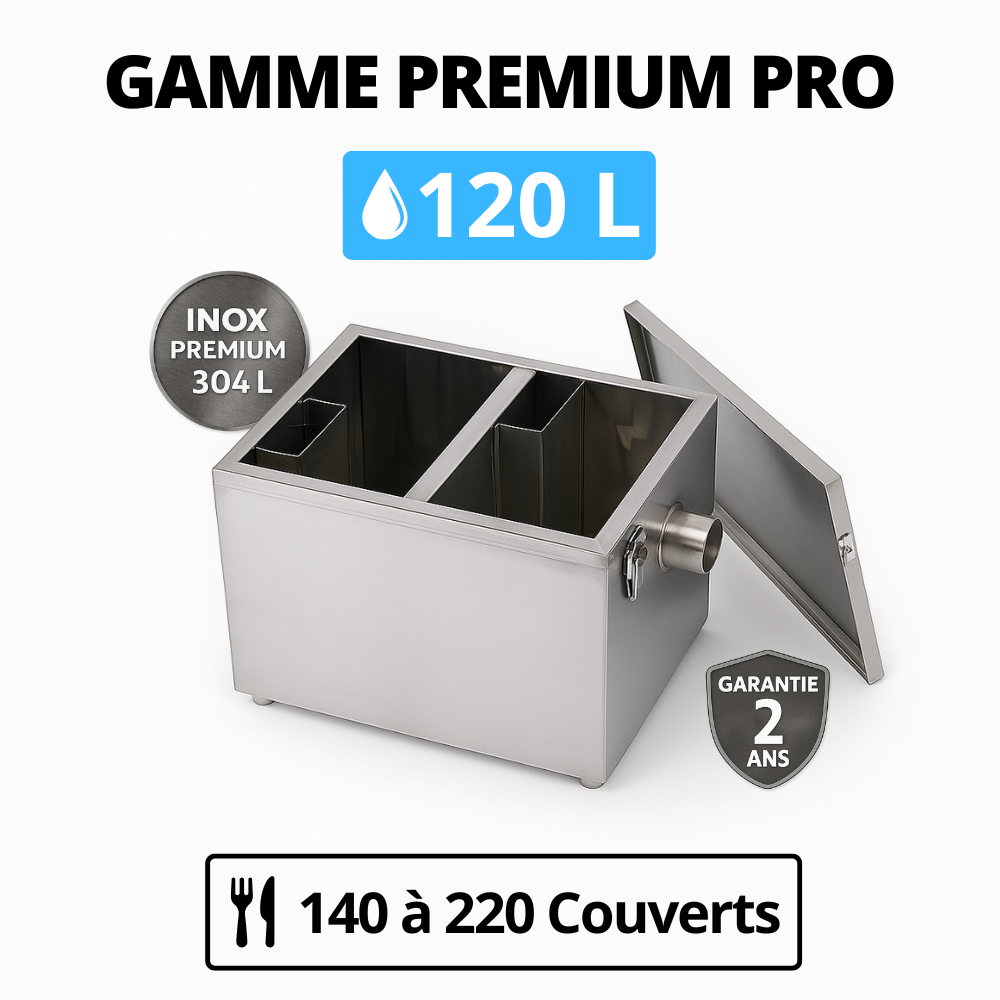 Bac à graisse inox 120 L – Pour 140 à 220 couverts