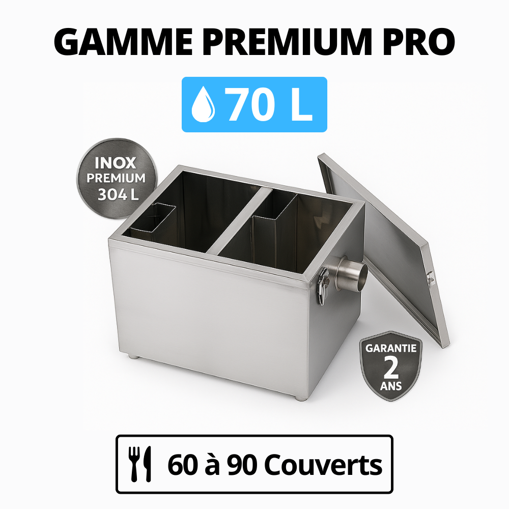 Bac à graisse inox 70 L – Pour 60 à 90 couverts